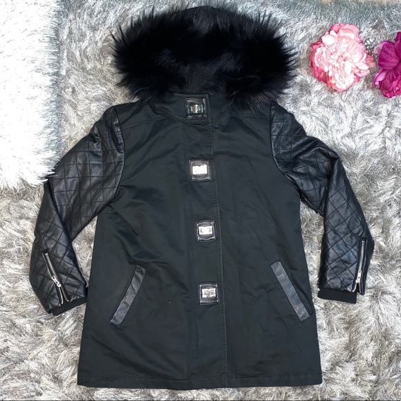 Claudie Pierlot Leather & Fur Coat Women size 36 - Picture 2 of 8